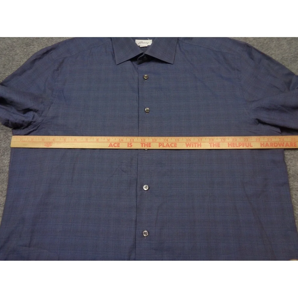 Brioni Ventiquattro Shirt Mens 17 1/2" 44 Neck Blue Long Sleeve Made in Italy - Picture 11 of 13